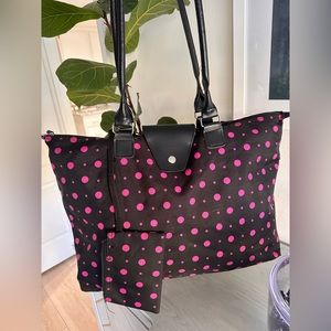 Longchamp inspired pink polka dot large travel bag tote